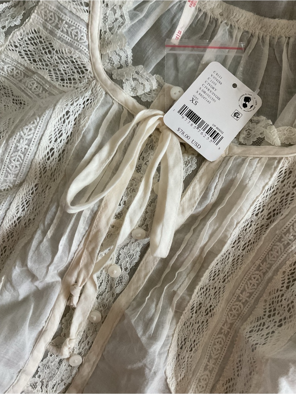 Free People Ivory Lace-Trim Tie-Front Camisole - Picture 2 of 3
